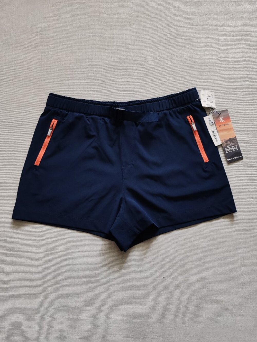 NWT Kyodan Outdoor Women’s Shorts M Navy Blue Orange Zip Pockets Hiking Gym